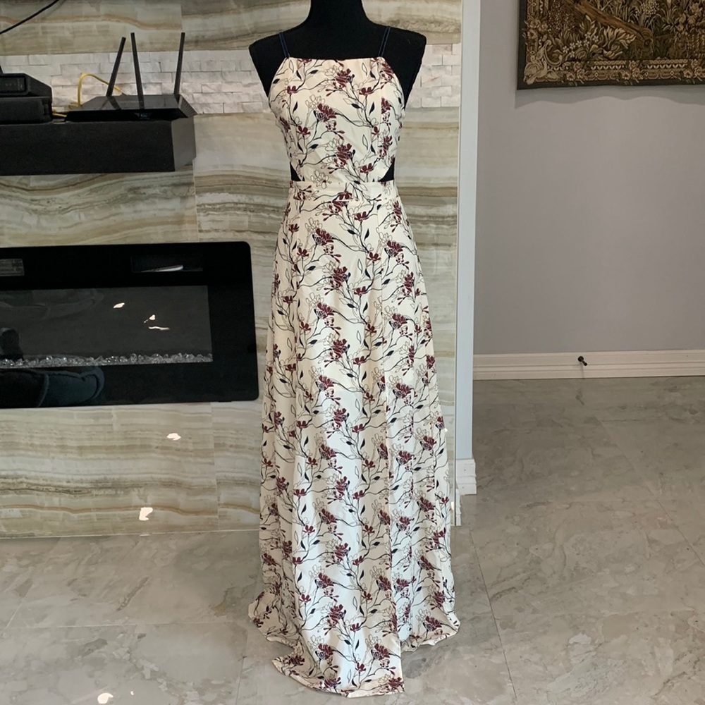 Hommage Floor Length With Long Front Slit Velvet Strap and Back Tie Dress Size M